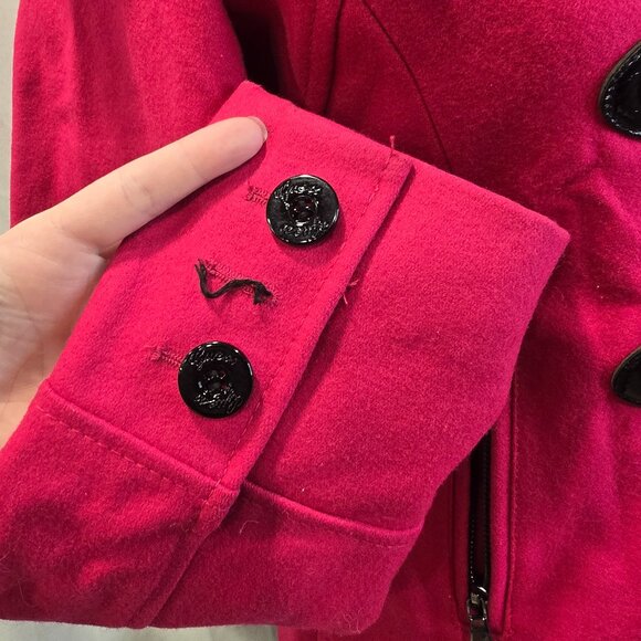 Guess Womens Hooded Lined Wool Blend Coat Zip/Toggle Close Fuchsia Size S NWOT - Picture 12 of 14